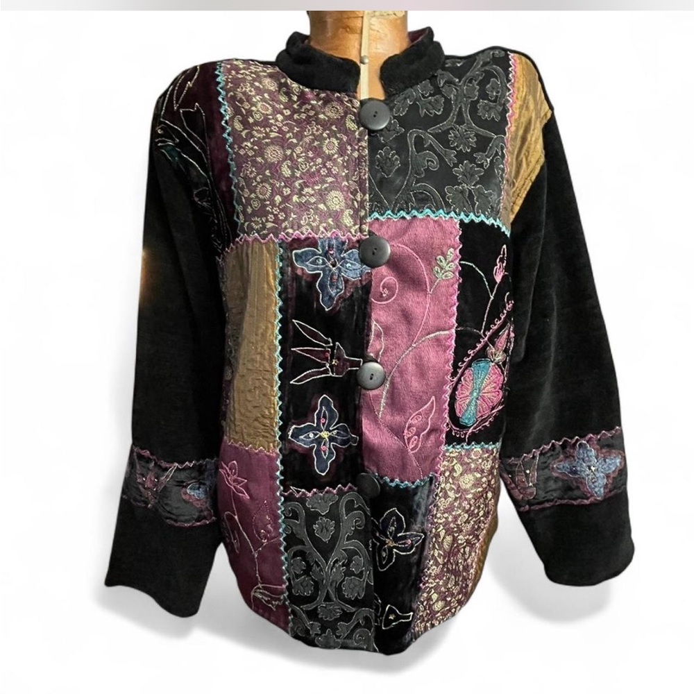 90s Vintage Flashback Silk & Velvet Patchwork Jac… - image 1